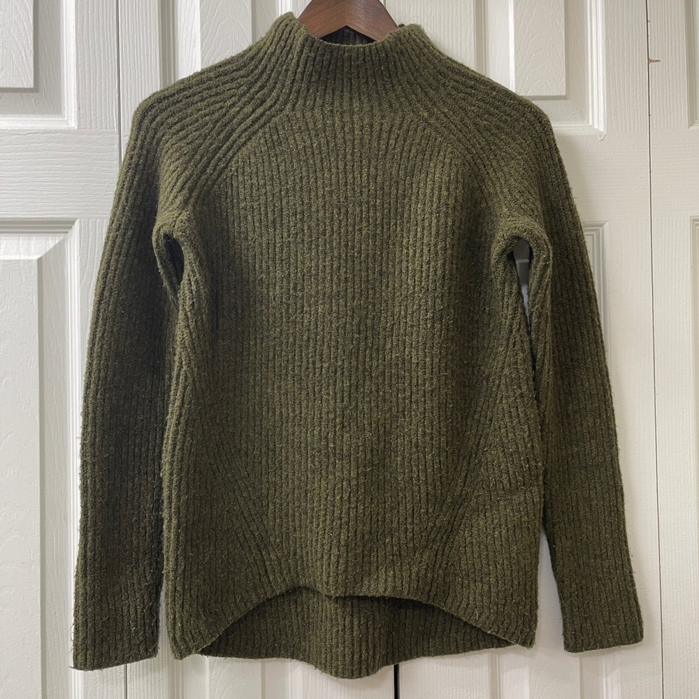 Madewell Sweater Womens XXS Green Northfield Mockneck Ribbed Wool Blend H3339 - Picture 1 of 7